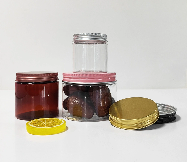 50ml 100ml 120ml 200ml 250ml 500ml Cosmetic Packaging Clear Pink Amber Black Pet Plastic Cream Jar with Aluminum Lid