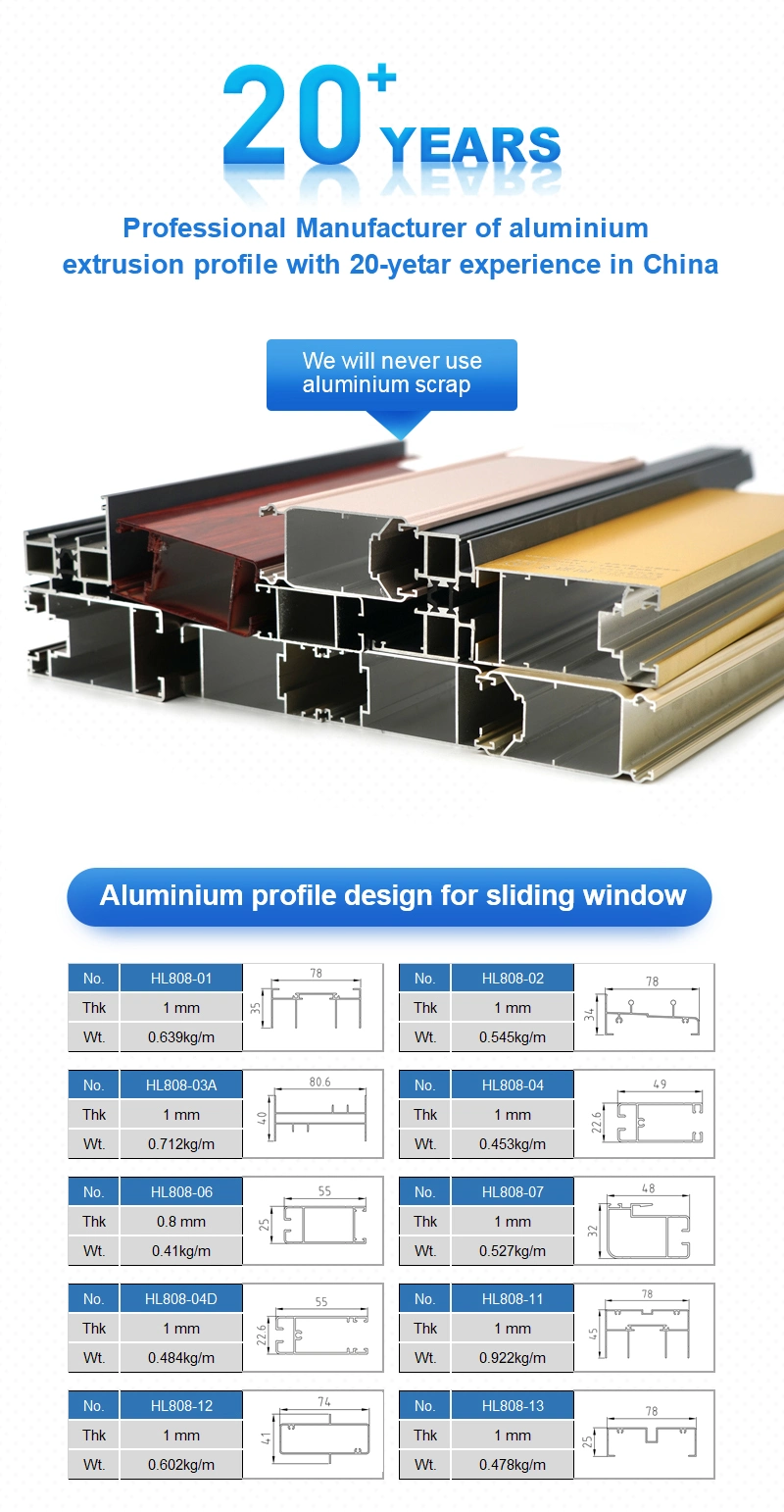 6000 Series Alloy 6063 T3 Powder Coating Extrusion Aluminum Profiles for Door and Window Section