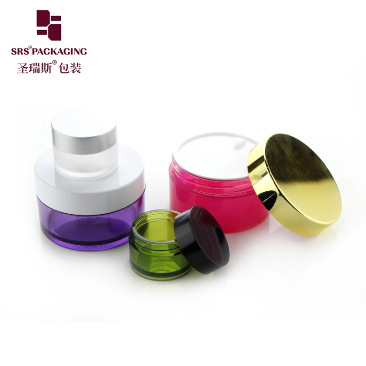 SRS Cosmetic Packaging Eco Friendly 3g 5g 10g 15g 30g 50g 80g 100g 150g Gold Airless Clear AS PETG PET Food Grade Skincare Facemask Cream Nail Hair Plastic Jar