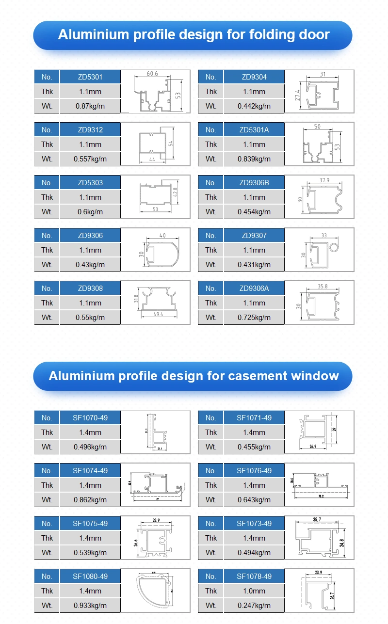 6000 Series Alloy 6063 T3 Powder Coating Extrusion Aluminum Profiles for Door and Window Section