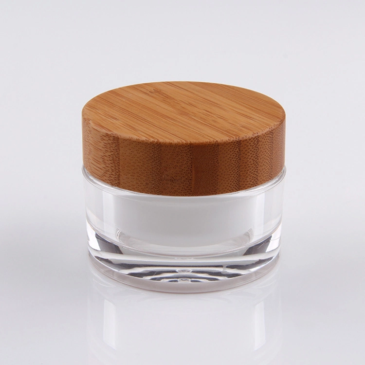 High Quality 15g 30g 50g 80g 100g White Cosmetic Acrylic Jar with Bamboo Cap