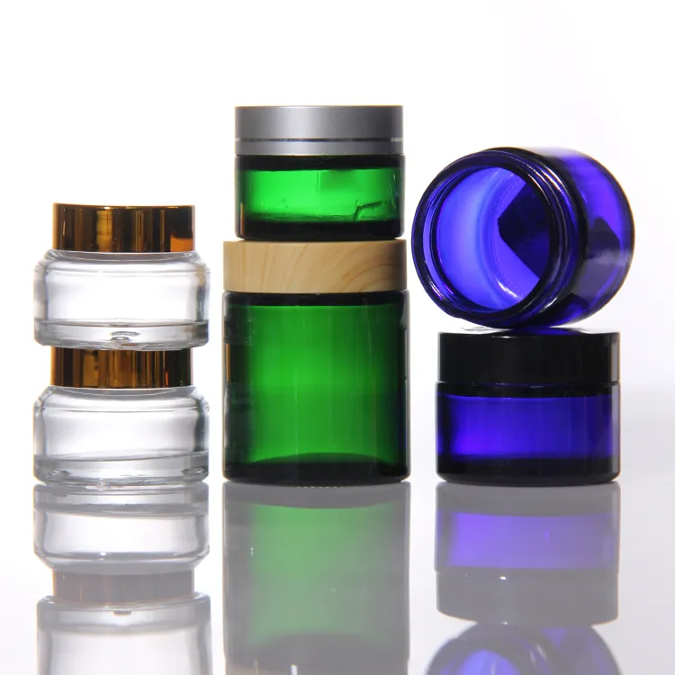 Barattolo di vetro per crema viso per occhi con confezione cosmetica in vetreria trasparente di lusso di vendita calda con coperchio