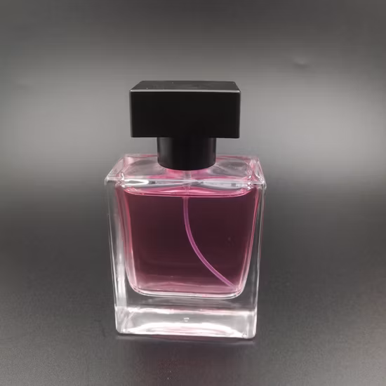 Flacone di profumo in vetro trasparente personalizzato da 10 ml, 35 ml, 50 ml, 100 ml, flacone di vetro quadrato da 80 ml, flaconi per aromaterapia, flacone per lozione cosmetica