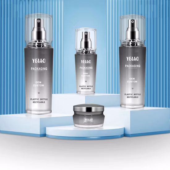 Contenitori in acrilico bianco di fascia alta, packaging per cosmetici, vasetti per creme e flaconi in plastica per lozioni